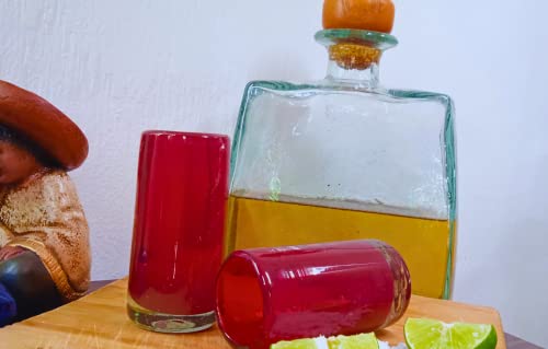 Mextequil - Authentic Mexican Tequila Shot Glasses - Tequila Set Of Shot Glasses - 4 Pcs - 2 Oz - Mexican Hand Blown Shot Glass (Red) #TOP5