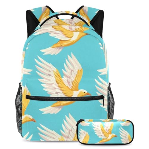 Cartable colombes blanches avec trousse grand format pour l'école