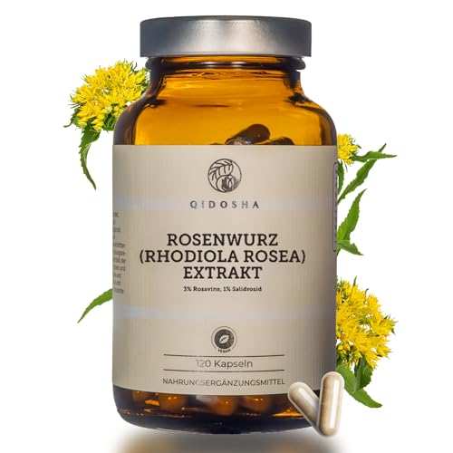 QIDOSHA Rosenwurz (Rhodiola Rosea) Extrakt testierter Wirkstoffgehalt 120 Kapseln im Apothekerglas jede Charge laborgeprüft deutsche Fertigung