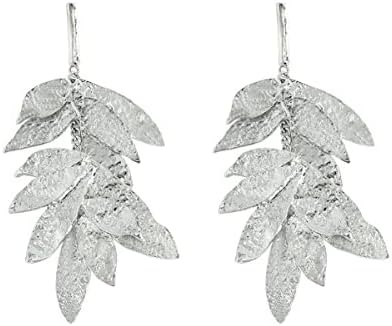 Gold Leaf Drop Dangle Earrings for Women Girls - Statement 14K Gold Plated Leaf Earrings, Humble Chic DesignerJewelry Gifts (SILVER)