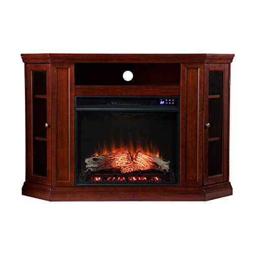 SEI Furniture Claremont Convertible Corner Electric Fireplace with Storage in New Cherry