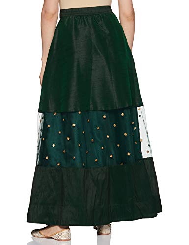 Image of studio rasa Women's Girls Dupion & Net Sequins Embroidered Panelled Skirt for Wedding Festive