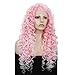 IMSTYLE Pink Curly Lace Front Wigs Women Cosplay Costume Daily Wear Bounce Fluffy Wig Hair Heat Resistant 26 Inch(Pink)