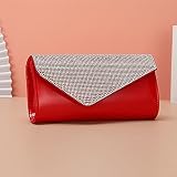 ileibmaoz Abendtasche Damen Clutch Clutch Abendtasche Perlenstickerei Und Handtasche Leder Hochzeit Kette Umhängetasche Rot
