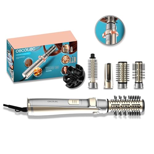 Cecotec Cepillo de Aire Rotativo CeramicCare 5in1 AirBrush Gyro Elite. 1100W, Función Iónica, 5 Cabezales, Función Rotativa Bidireccional, Revestimiento Cerámica, Punta Fría, 3 Modos Temperatura