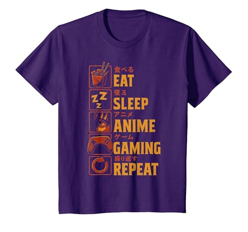 Funny Gamer Anime Graphic Tee Men Boys Teens Video Gaming T-Shirt, Youth, Purple, Large