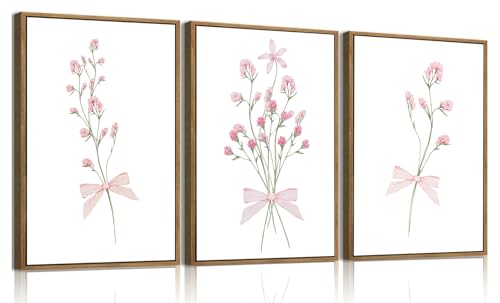 SongZest 3 Piece Pink Floral Framed Wall Art Boho Flower