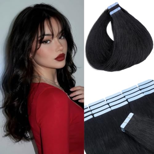 Jet Black Tape in Extensions Real Human Hair Seamless 14in 20pcs for Daily