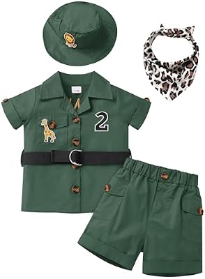 IBTOM CASTLE 2nd Birthday Outfit Boy Baby Two Wild Safari Jungle Forest Shirt + Shorts + Hat + Banda...