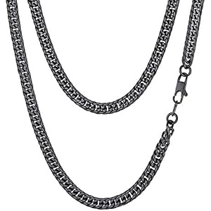 FindChic Men Curb Chain Necklace 18K Gold Plated/Stainless Steel/Black Chunky Double Tight Cuban Link Hip Hop Neck Chains for Men Boys 3.5MM/5MM/6MM/7MM/9MM/12MM 14''-30'' 8 Length Options (