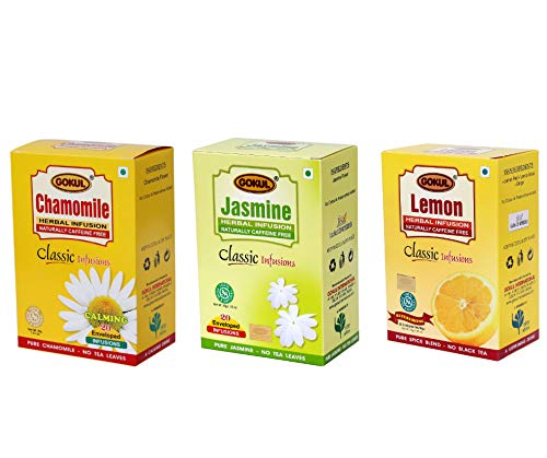 Gokul Herbal Infusion Lemon Tea Jasmine Tea Chamomile Tea Immunity Booster Pack of 3 (20 Tea Bags Each) (B08KXKCTKH) Amazon Price History, Amazon Price Tracker