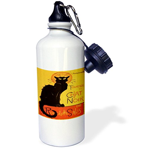 3dRose Le Chat Noir-Advertising, Art Nouveau, Black Cat, Cat, Cats, Chat Noir, Le Chat Sports Water Bottle, 21 oz, White