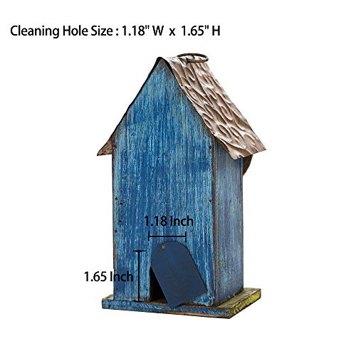 Glitzhome 9.7" H Hanging Bird House For Outdoor Patio Garden Decorative Pet Cottage Distressed Wooden Birdhouse, Blue Leaves #TOP6