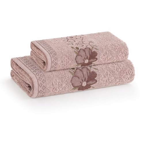 Kit Toalha Banho + Rosto Karsten Yuna 430g/m² Softmax Macia Alta Absorção Premium(Malva/Rosa)