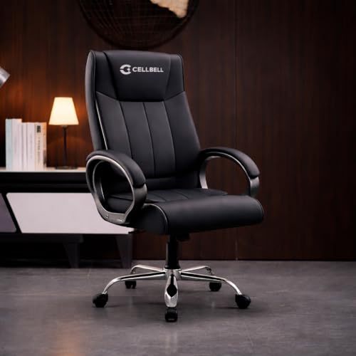 CELLBELL BossPro Fabric Office Chair High Back Ergonomic Executive Boss Chair with Memory Foam Cushion Lumbar Support Chrome Base Hydraulic Tilt Rocking Function 120kg Capacity (Black)