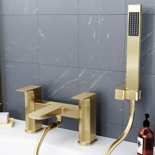 Image of Nes Home Contemporary Brushed Brass Bath Shower Mixer Tap with Handheld Kit