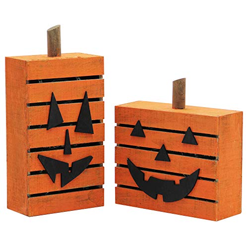 Mortime 2 Pack Pumpkin Wooden Light Halloween Decorations, Harvest Fall Thanksgiving Party Decoration With Led Light #TOP2