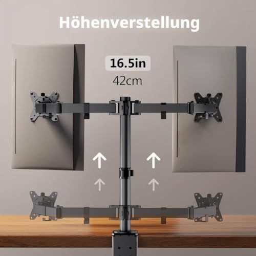 ErGear Monitor Halterung 2 Monitore für 13-32 Zoll Bildschirm, Bildschirmhalterung 2 Monitore Höhenverstellbar Neigbar Schwenkbar Drehungbar, VESA 75/100