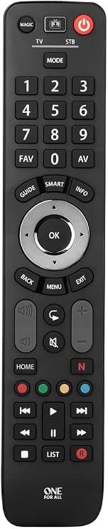 One For All Evolve 2 Universal Remote Control - Operates 2 devices (Cable, DTT, IPTV, Sat, TNT, TV) - Works with all brands - Black -URC7125