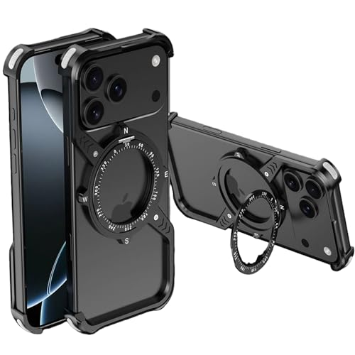 Bumper Aluminium iPhone 17 Pro noir avec anneau rotatif et fixation vis