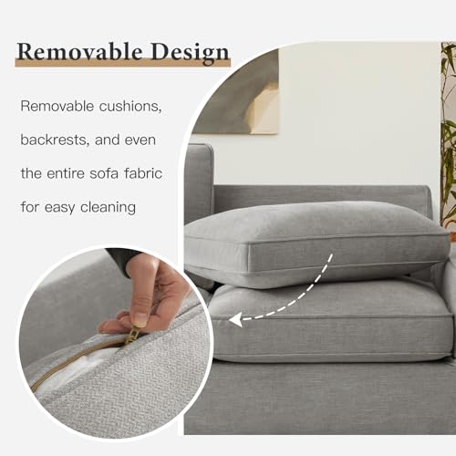 EASELAND Sofa Couch, 88\" Chenille Loveseat for Living Room, 3 Seater Lounge Sofa for Bedroom with Removable Back and Seat Cushions, Modern Deep Seat Comfy Couch with Solid Wood Legs and Armrest (Grey) - Thumbnail 4