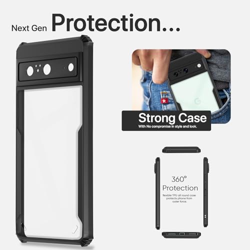 Image of Pikkme Google Pixel 8 Back Cover | Crystal Clear Transparent Back | Ultra Hyrbid | Full Camera Protection | Raised Edge | Bumper Back Case (Black)