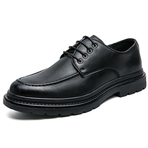 Mens Genuine Leather Dress Oxford Shoes, Round Toe Lace-up Comfort Brogue Dress Shoes Casual Business Work