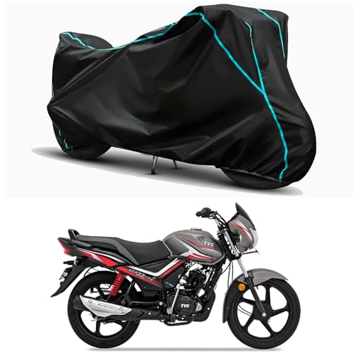 Image of Waterproof Bike Body Cover Compatible for | TVS Star City Plus | Taffeta Fabric, Sky Piping Design, Bottom Elastic Fit | Dustproof, Sun UV & Rain Protection for All Weather.