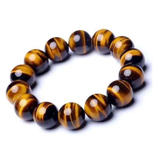 12MM Tiger Eye Bracelet Men | Natural Golden Yellow Cats Eye | Handmade Stretch Jewelry for about 8 inch Wrist Size | Bring Luck Fortune Courage Confidence | Chakra Gemstones Spritual Gift for Men