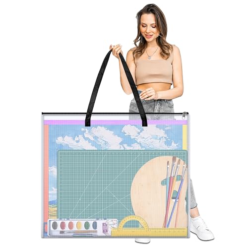 Image of ZKOO Painting Folder, 26 inch x 20 inch Poster Storage Bag for Kids Artwork, Art Portfolio Bag with Handle, Large Artwork Storage Case for Posters, Bulletin Board, Art Portfolio for Children, Black