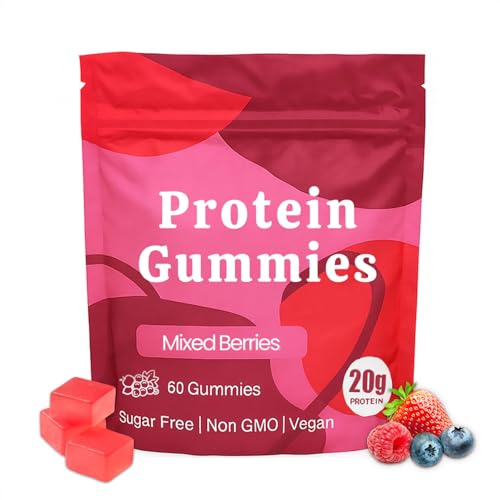OAKA Protein Gummies, Hair Skin & Nails, Vegan Protein Chews, Zero Sugar, Mixed Berries Flavor, Daily Snack Supplement for Women & Men, 60 Gummies