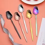 Stainless Steel Spoon Set 5 Pack, Rose flower shaped spoon, Coffee spoon，Dessert Spoon, Ice Cream S