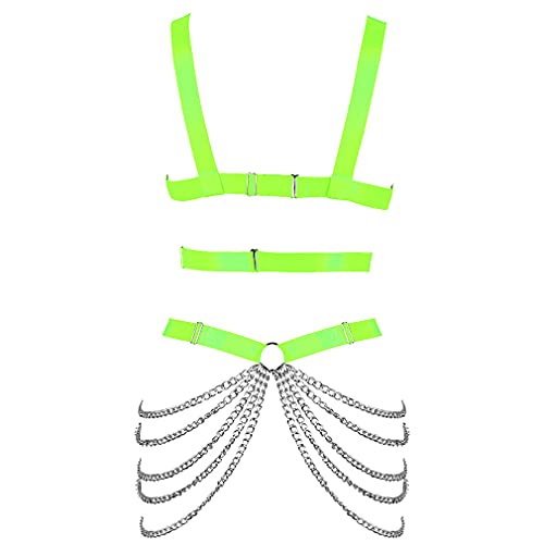 Body Chain Harness For Women Lingerie Full Cage Chest Strap Garter Punk Goth Stretchy Fabric Halloween Rave (Fluorescent Green) #TOP2