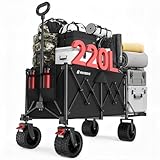 Raynesys キャリーワゴン 大容量150L~220L 耐荷重200kg 後部展開可 長物対応 折り畳み式 ワンタッチ収束 持ち運び便利 コンパクト 自立収納 静音 頑丈スチール 多地形対応 キャンプ/砂浜/釣り/引越し/買い物/ゴミ出し Black