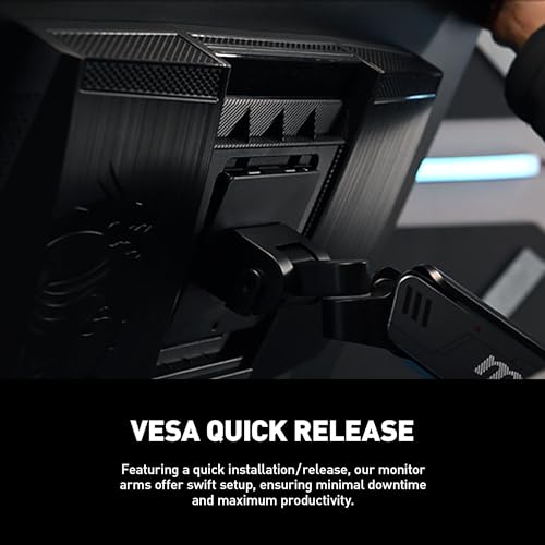 MSI MPG MT201R - Premium RGB Single Monitor Stand Arm, Supports 17-49" Screens and 44 lbs, VESA Compatible, Adjustable Heavy Duty Gas Spring Mount, Clamp & Grommet, Quick Release Plate - Gray by MSI - Image 2