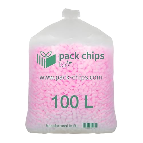 PACK CHIPS bio Verpackungschips Füllmaterial 100 L - Antistatische Polsterchips - Füllmaterial für Pakete - Verpackungsmaterial BIO - 100% Natürlich Abbaubar aus Stärke