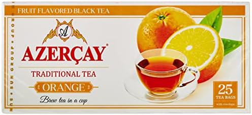 Azercay Black Tea with ORANGE 25 Tea Bags Made in Azerbaijan Kosher Certified NO GMO