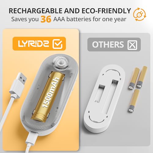 Lyridz Rechargeable Night Light with Motion Sensor, 1500mAh Battery Operated Nightlights, Stick-on LED Closet Light, 1-80LM Dimmable Brightness for Bathroom, Kitchen, Stairs, Hallway, 3 Packs by Lyridz - Image 2