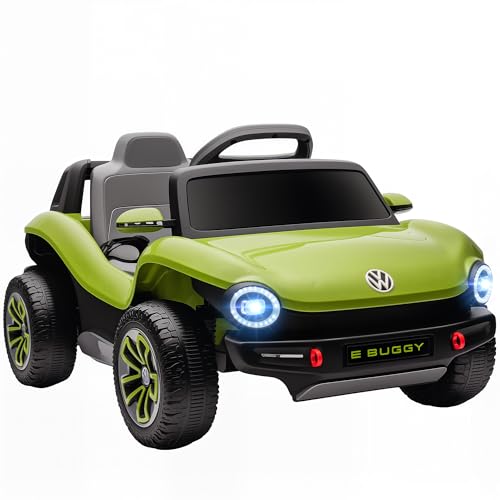 AIYAPLAY Coche Eléctrico para Niños de +3 Años, Volkswagen E Buggy, Coche de Batería 12V, con Mando a Distancia 2,4 G, Ruedas con Suspensión, Faros LED, Música, USB, Motor Doble, Verde