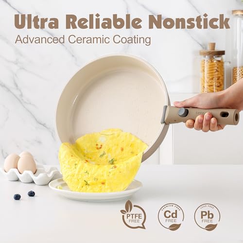 image for SENSARTE 17 Piece Ceramic Pots and Pans Set, Nonstick Detachable Handl
