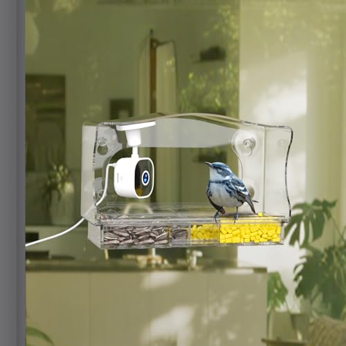 Freeseason Smart Bird Feeder with Camera & AI Bird Identifier, 2K HD Auto-Capture Video, Window Mounted with Strong Suction Cups, Unique Christmas Gift for Elderly Parents, Birding Lovers