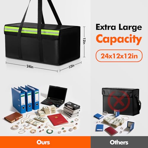 Amerbro Large Fireproof Document Bags 24x12x12in, Fireproof Document Box for Cash, Photo Albums, Valuables, Extra Large Fireproof Bag Waterproof Document Storage with Reflective Strip, Black by Amerbro - Image 2