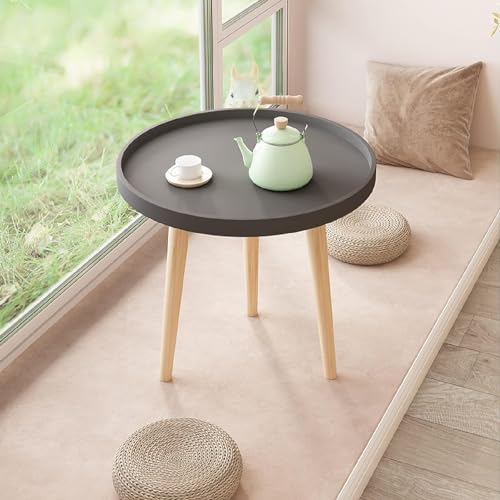 Image of Small Round Coffee Table, Modern Side Table with 3 Stable Legs, Multifunctional Sofa Side Table for Balcony Office (Black)