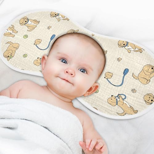 J JOYSAY Golden Retriever Dogs Beige Baby Burp Cloths for Boys Girls Large 22''x11'' Cotton 4 Layer Boys & Girls Rags for Girl Newborn one sizex24