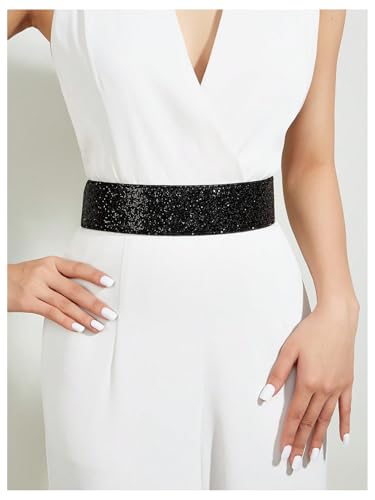 OYOANGLE Women's Sequin Sparkly Waistband Shiny Elastic Belt Wedding Party Wide Waist Belt for Dress4