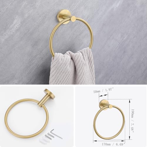 Lairuier Bathroom Hardware Set, 4-Piece Towel Bar Set Include Toilet Paper Holder,Towel Ring and 2 Towel Hooks Stainless Steel Wall Mounted Bathroom Hardware Accessories Set (Brushed Gold)