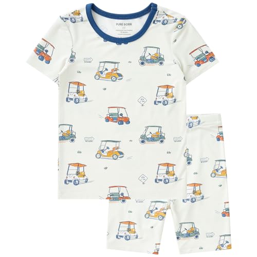 pureborn Toddler Viscose From Bamboo Pajamas Set Pjs - Little Boy Short Sleeve Snug Fit Soft Sleepwear 2pcs Golf Carts 2T