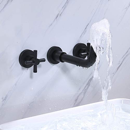 Modern Wall Mount Bathroom Faucet,2-Handle Wall-Mounted Matte Black Bathroom Sink Faucet And Rough In Valve Included, 1/2 Npt Standard Thread For Us #TOP3