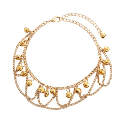 Shanmeidㅤ Layered Indian Payal Bell Anklets for Women Gold-Tone