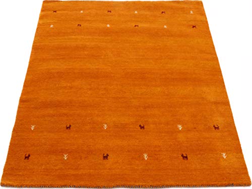 Wollteppich Gabbeh Uni quadratisch in Orange 150×150 cm